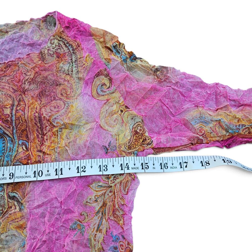 Y2k Euro Paisley Mesh Top 3/4 Sleeves Semi-Sheer - Size Small - Picture 3 of 4